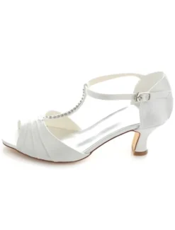 Sandales de mariée blanche bout ouvert en satin type T Chaussures de mariée