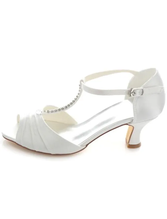 Sandales de mariée blanche bout ouvert en satin type T Chaussures de mariée