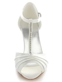 Sandales de mariée blanche bout ouvert en satin type T Chaussures de mariée