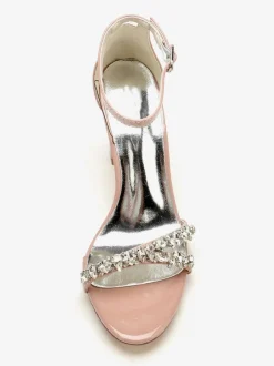 Sandales De Mariée Bordeaux Vernis Supérieur Chic Chaussures De Mariage À Bout Ouvert Strass