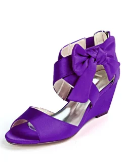 Sandales de mariée rouge en satin décoré de noeud chaussures de mariage rouge