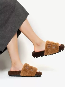 Sandales d'hiver en laine tricotée pour femmes sandales plates à bout ouvert