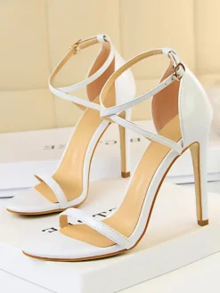 Sandales femme à talon haut nude en PU boucle réglable