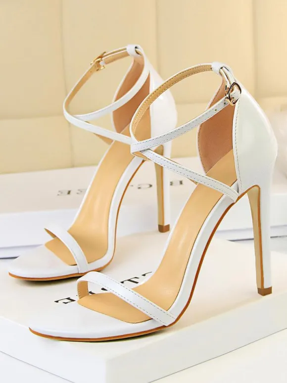 Sandales femme à talon haut nude en PU boucle réglable