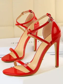 Sandales femme à talon haut nude en PU boucle réglable