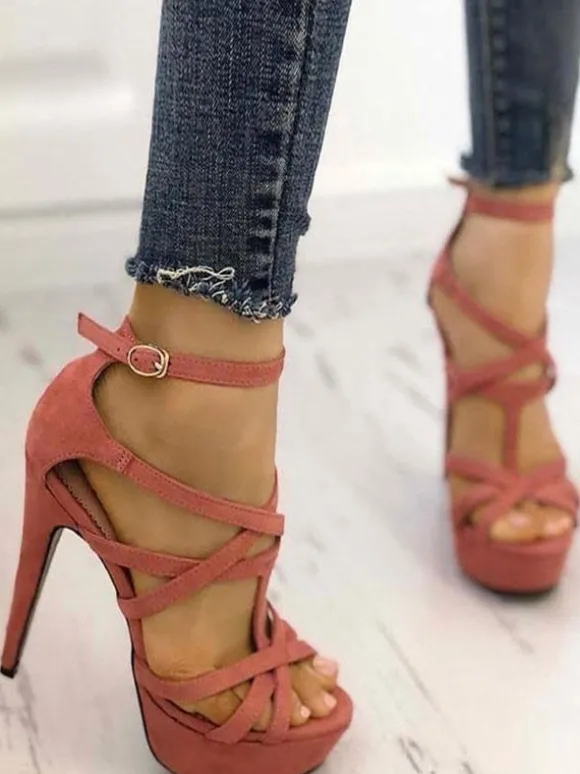 Sandales femme à talons hauts plateforme à lanières orange rouge chaussures femme
