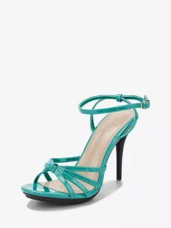 Sandales femme blanche en PU à talon haut à lacets