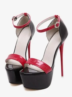 Sandales femme noir talon haut plateforme boucle métal réglable
