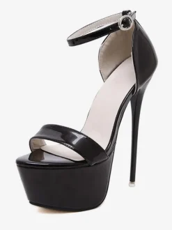 Sandales femme noir talon haut plateforme boucle métal réglable