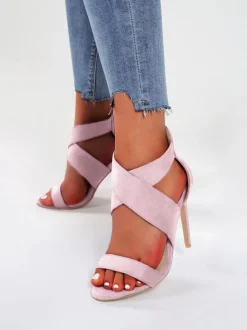 Sandales femme talon haut bretelles croisées bicolores