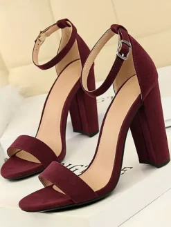 Sandales femme talon épais boucle réglable violet en terry