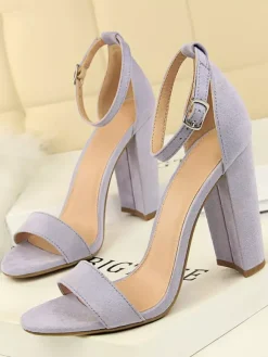 Sandales femme talon épais boucle réglable violet en terry