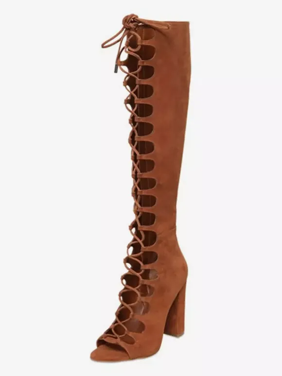 Sandales gladiateur en daim à bout ouvert découpées à lacets et à talons épais