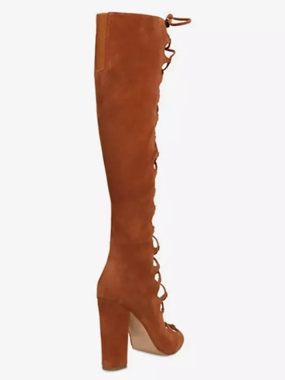 Sandales gladiateur en daim à bout ouvert découpées à lacets et à talons épais