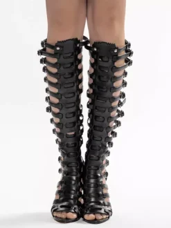 Sandales gladiateur noires à talons hauts et bout ouvert avec boucle