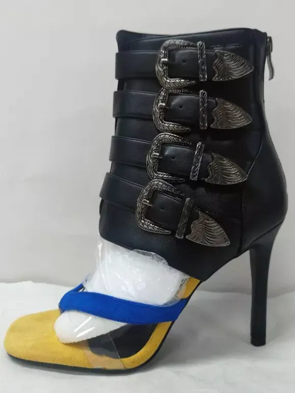 Sandales gladiateur pour femmes tongs strass boucle talons hauts