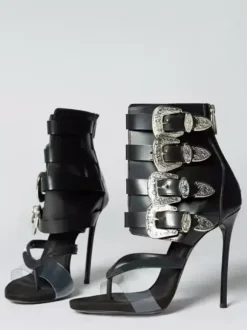 Sandales gladiateur pour femmes tongs strass boucle talons hauts