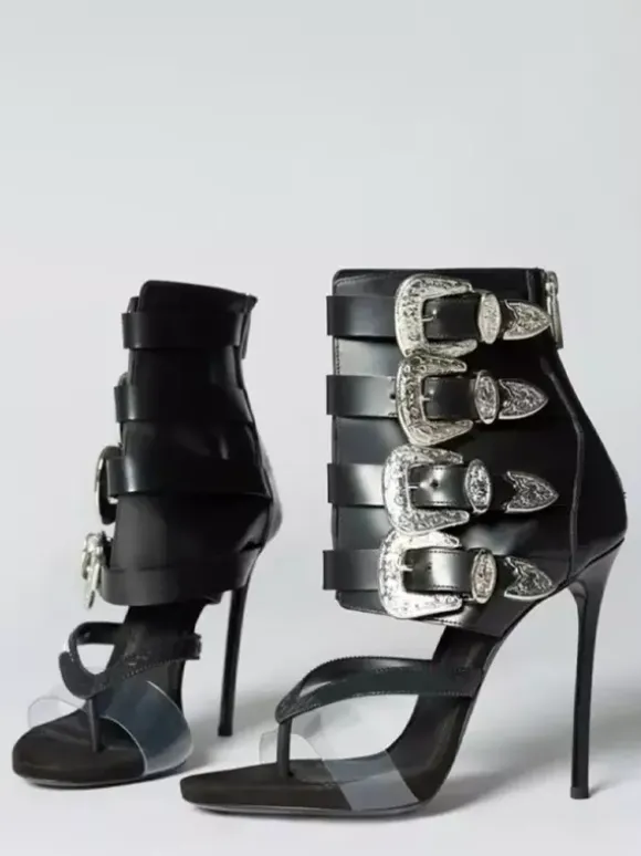 Sandales gladiateur pour femmes tongs strass boucle talons hauts
