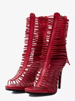 Sandales gladiateur rouges pour femmes sandales à talons hauts à bout ouvert et brides