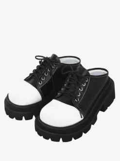 Sandales gothiques Lolita à bout rond en cuir PU Chaussures Compensées d'été Lolita noires Steam Punk