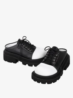 Sandales gothiques Lolita à bout rond en cuir PU Chaussures Compensées d'été Lolita noires Steam Punk