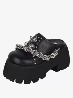 Sandales gothiques Lolita avec 艙illets noirs chaussures d'été en cuir PU métallisé à bout rond