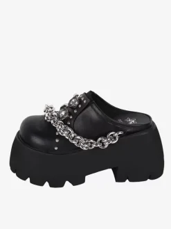 Sandales gothiques Lolita avec 艙illets noirs chaussures d'été en cuir PU métallisé à bout rond