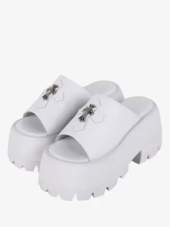 Sandales gothiques Lolita avec détails en métal bout ouvert croisé en cuir PU chaussures d'été noires Lolita