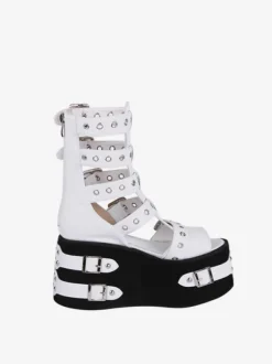 Sandales gothiques Lolita à bout rond en cuir PU Chaussures d'été Lolita blanches