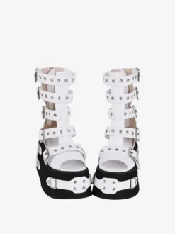 Sandales gothiques Lolita à bout rond en cuir PU Chaussures d'été Lolita blanches