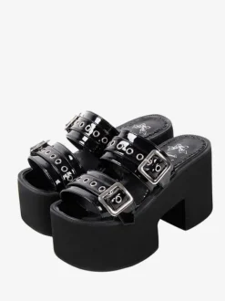 Sandales gothiques Lolita Chaussures d'été Lolita à bout rond en cuir verni noir