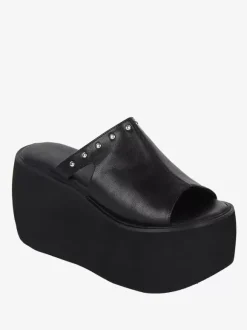 Sandales gothiques Lolita à rivets bout ouvert imprimé floral cuir PU chaussures d'été noires Lolita