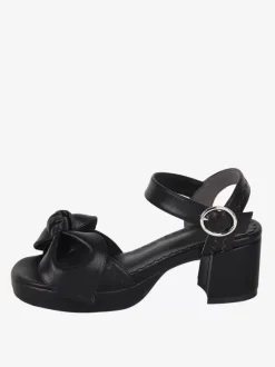 Sandales gothiques Lolita avec n艙uds à bout ouvert en cuir PU chaussures d'été noires Lolita