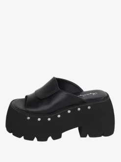 Sandales Lolita Gothiques Rivets Bout Rond En Cuir PU Chaussures D'été Lolita Noires