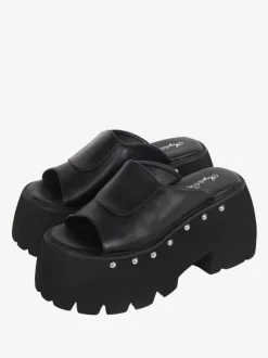 Sandales Lolita Gothiques Rivets Bout Rond En Cuir PU Chaussures D'été Lolita Noires
