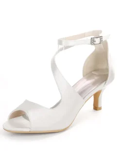 Sandales mariée bout ouvert talon mi-bas en satin Chaussures de mariée
