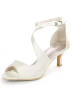 Sandales mariée bout ouvert talon mi-bas en satin Chaussures de mariée