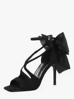 Sandales noires à talons aiguilles bout ouvert n艙ud chaussures à talons aiguilles