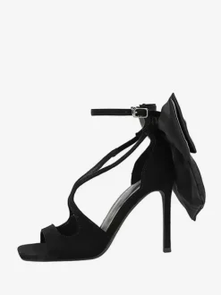 Sandales noires à talons aiguilles bout ouvert n艙ud chaussures à talons aiguilles