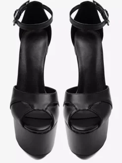 Sandales noires à talons hauts bout ouvert plateforme talon aiguille et bride cheville