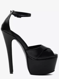 Sandales noires à talons hauts bout ouvert plateforme talon aiguille et bride cheville