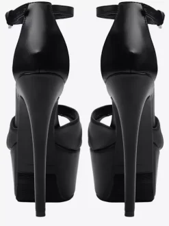 Sandales noires à talons hauts bout ouvert plateforme talon aiguille et bride cheville
