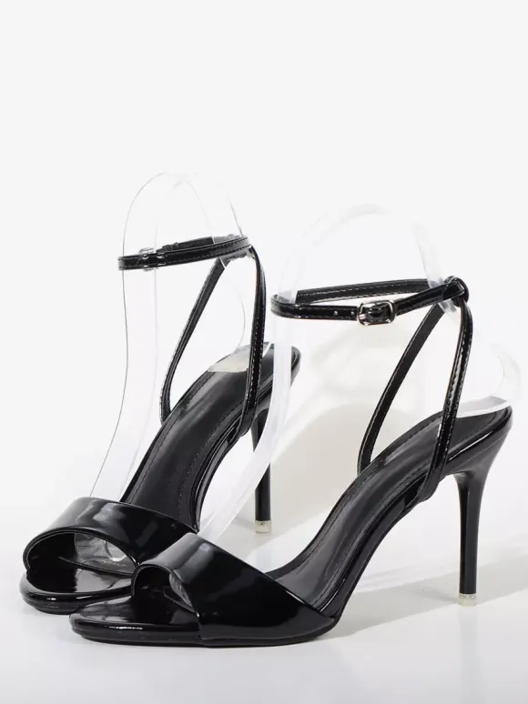 Sandales noires à talons hauts pour femmes bout ouvert et bride cheville chaussures de soirée