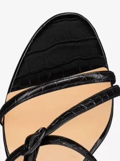 Sandales noires à talons hauts pour femmes chaussures de soirée à lanières et bout ouvert
