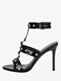 Sandales noires à talons hauts et bout ouvert chaussures à perles