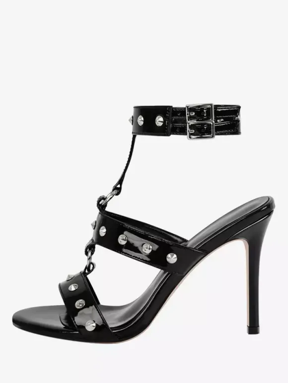 Sandales noires à talons hauts et bout ouvert chaussures à perles