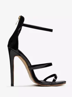 Sandales noires à talons hauts chaussures habillées à talons aiguilles verni sexy à lanières