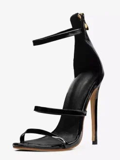 Sandales noires à talons hauts chaussures habillées à talons aiguilles verni sexy à lanières