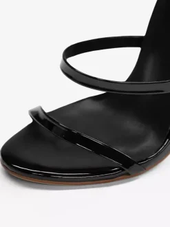 Sandales noires à talons hauts chaussures habillées à talons aiguilles verni sexy à lanières