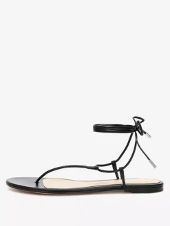 Sandales plates noires à lacets pour femmes